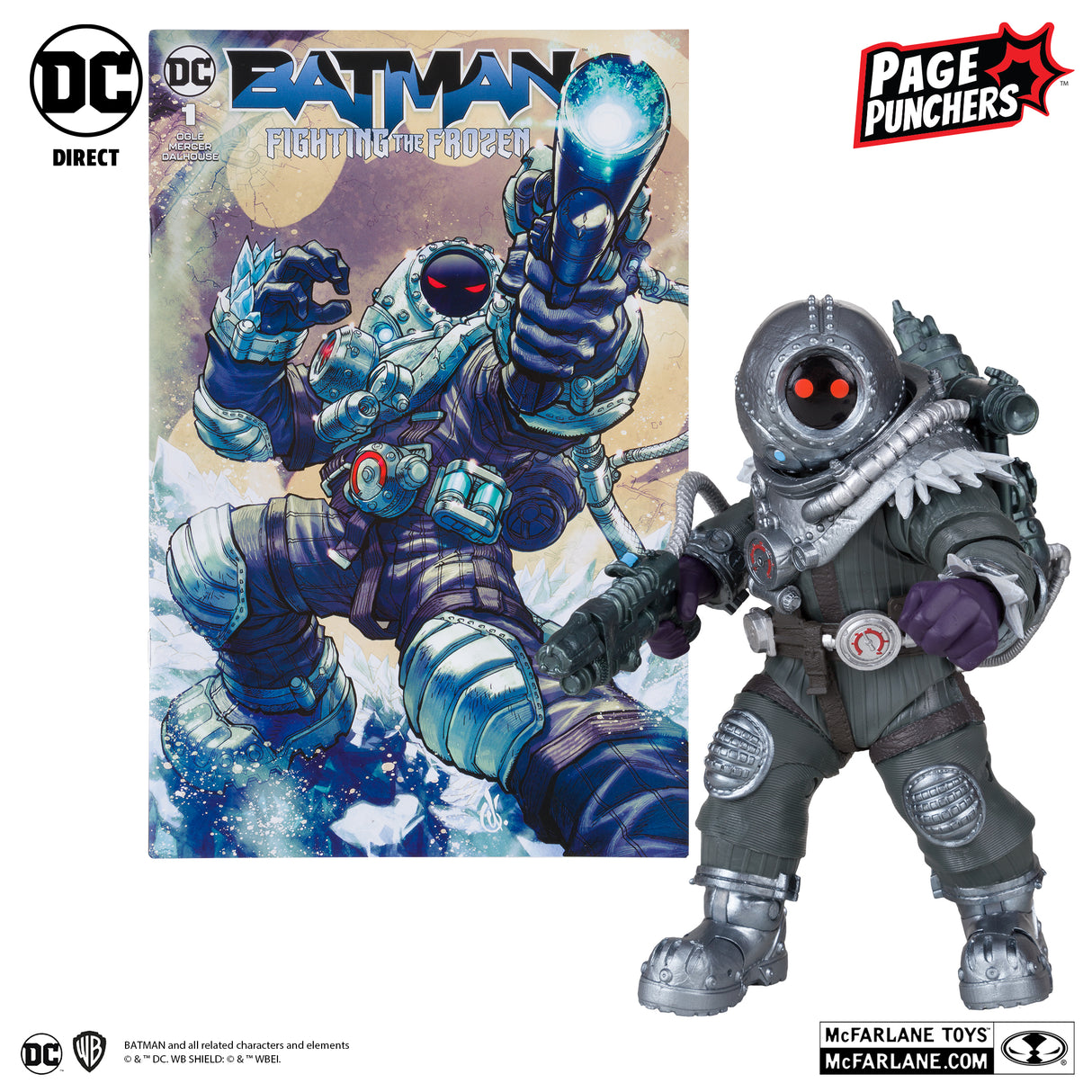 McFarlane DC Direct Batman Fighting the Frozen Page Punchers Mr Freeze 7 Inch Action Figure with Comic