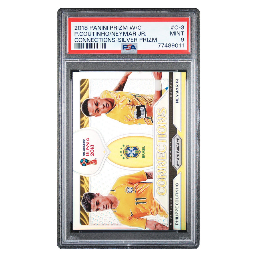 Coutinho Neymar Jr 2018 Panini Prizm World Cup Brazil Connections Silver PSA Mint 9