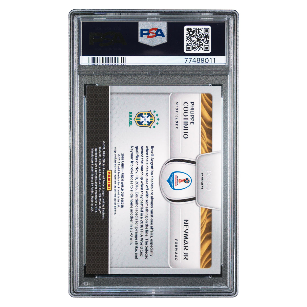 Coutinho Neymar Jr 2018 Panini Prizm World Cup Brazil Connections Silver PSA Mint 9