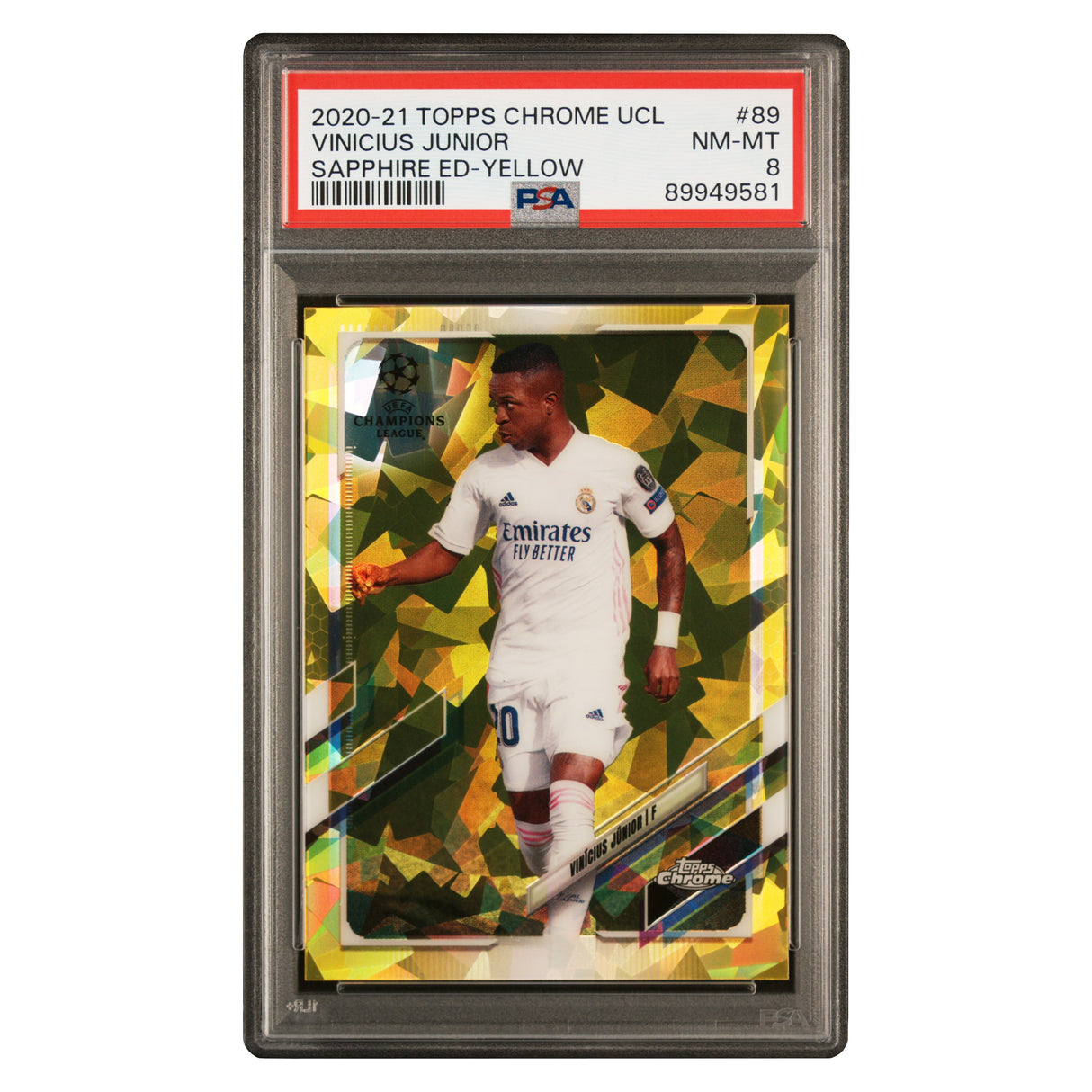 Vinicius Junior Topps Chrome Sapphire Yellow /99 PSA 8