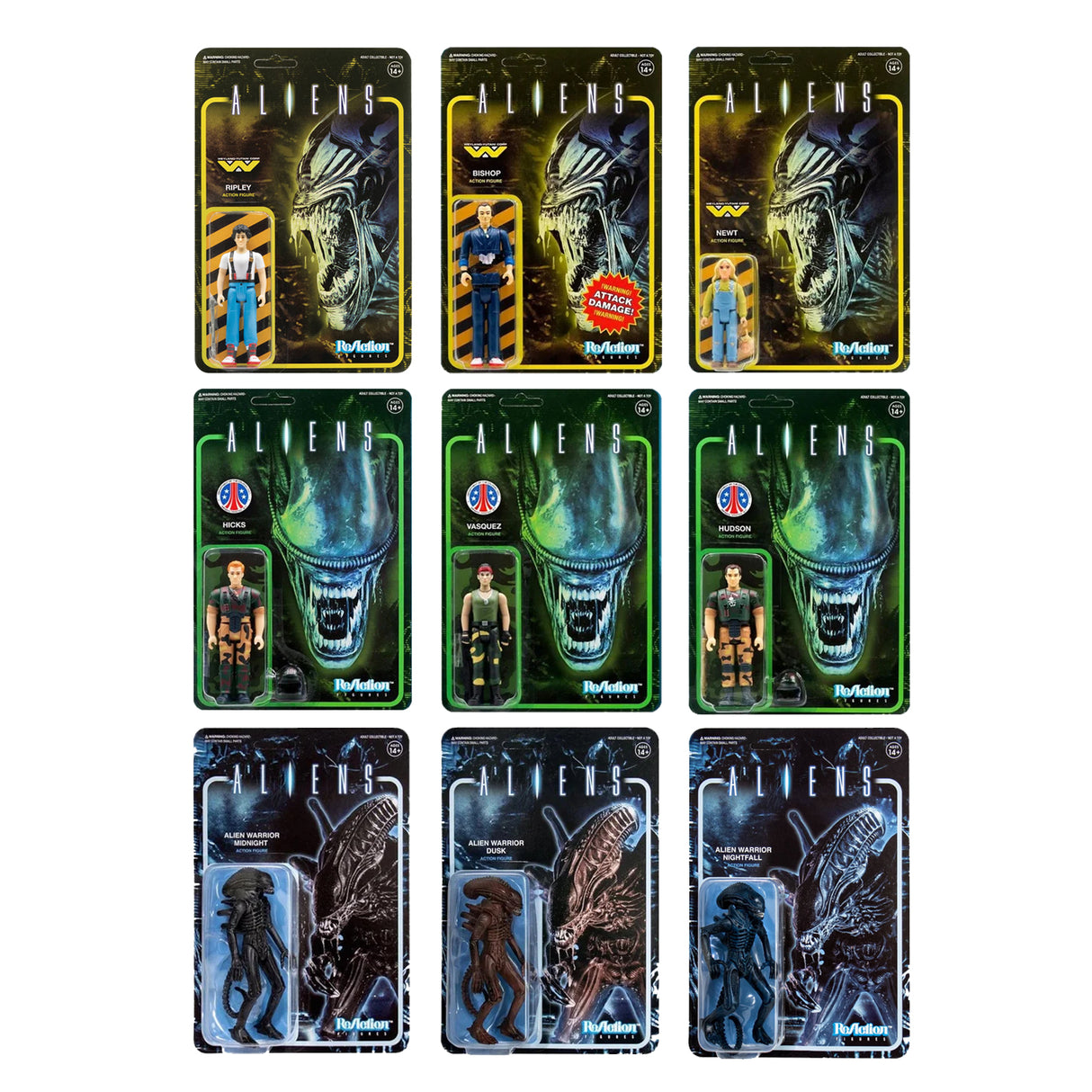 Super7 Aliens Set of 9 Action Figures including Ripley and Xenomorphs