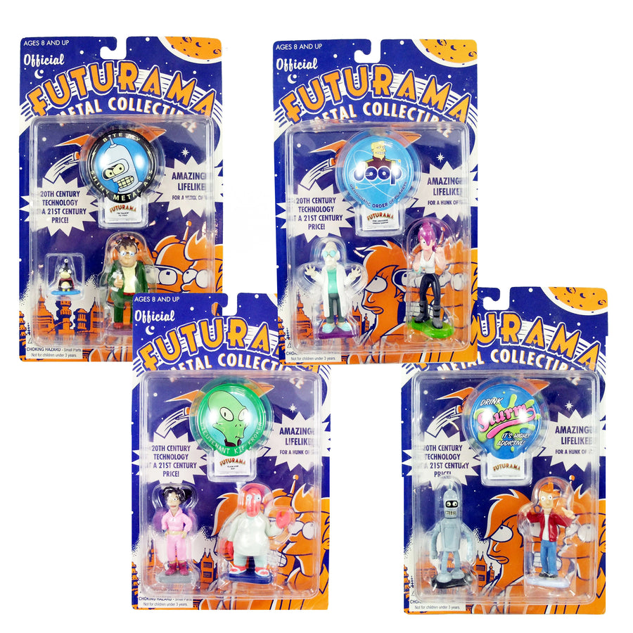 Futurama Rocket USA Full Set of 4 Carded Sets Metal Figures Bender