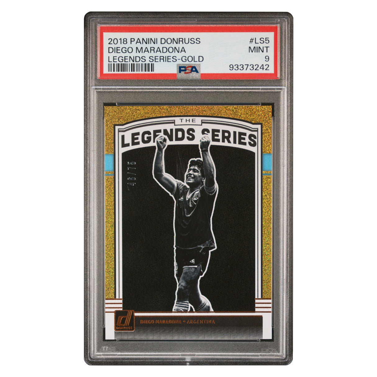 Diego Maradona 2018 Panini Donruss Legends Series Gold 46/75 PSA 9
