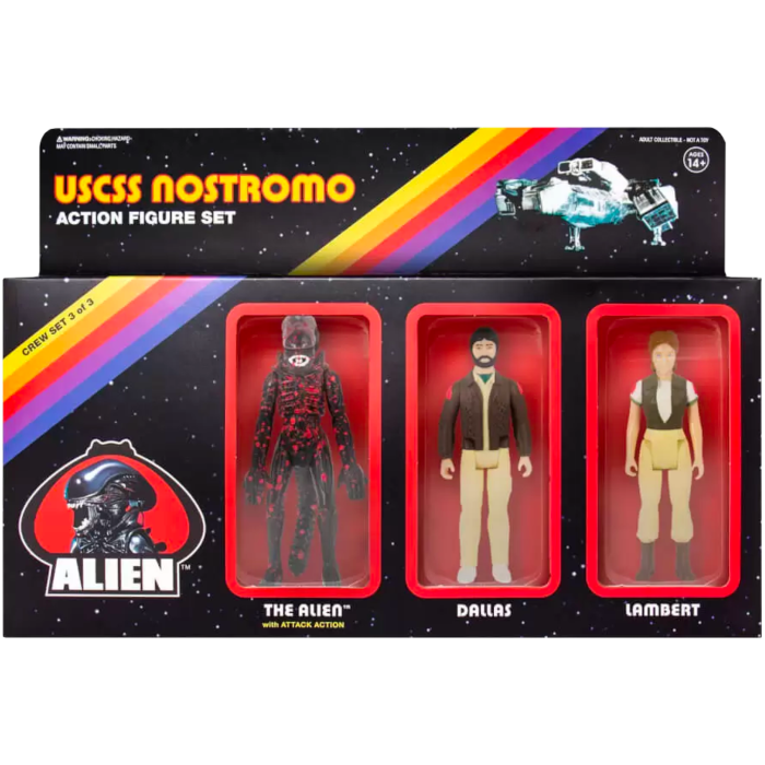 Aliens - USCSS Nostromo Crew Set #3 The Alien with Attack Action, Dallas, & Lambert ReAction 3.75" Action Figure 3-Pack