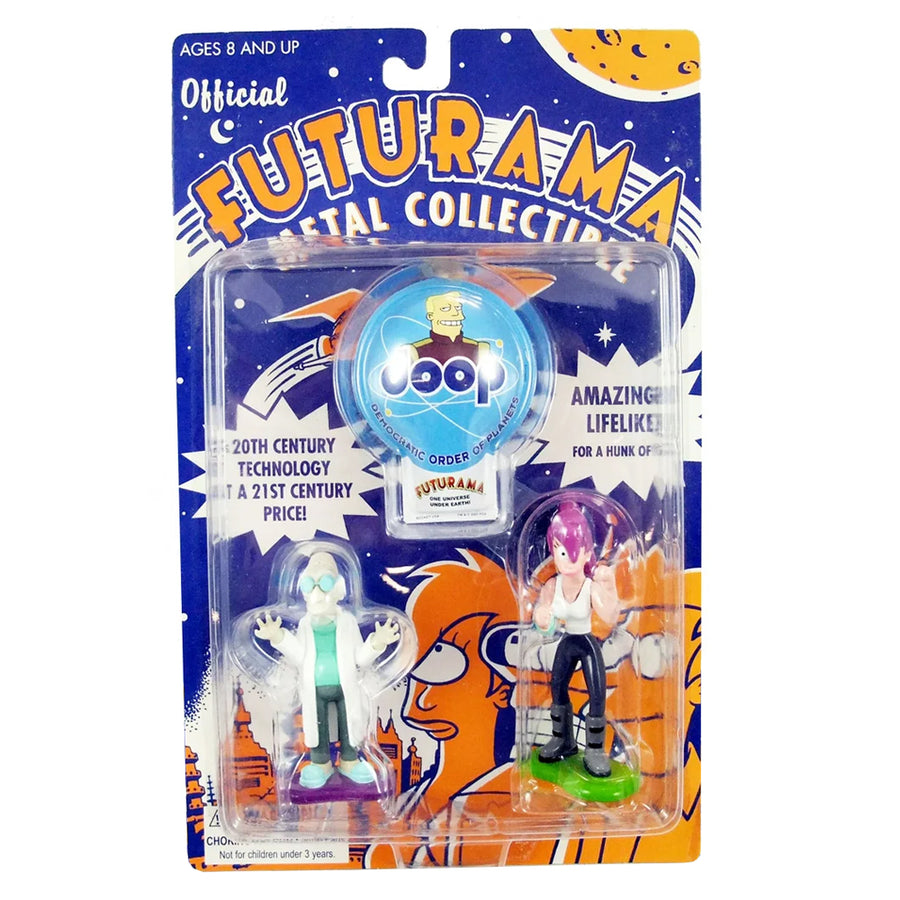 Futurama Rocket USA Leela and Professor Farnsworth Metal Figures