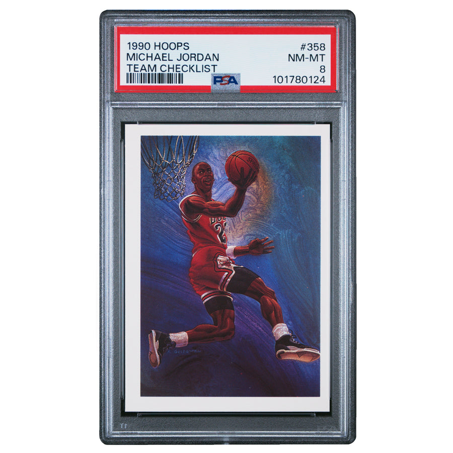 1990 Hoops #358 Michael Jordan Team Checklist PSA 8