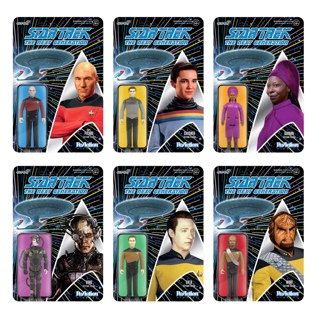 Super7 Star Trek The Next Generation ReAction Full Set of 6 Action Figures