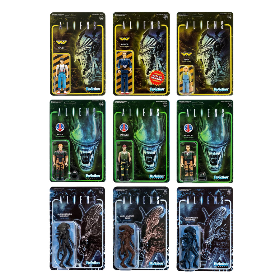 Super7 Aliens Set of 9 Action Figures including Ripley and Xenomorphs