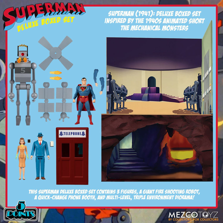 Mezco Superman The Mechanical Monsters (1941) 5 Points Action Figures Deluxe Box Set 10 cm