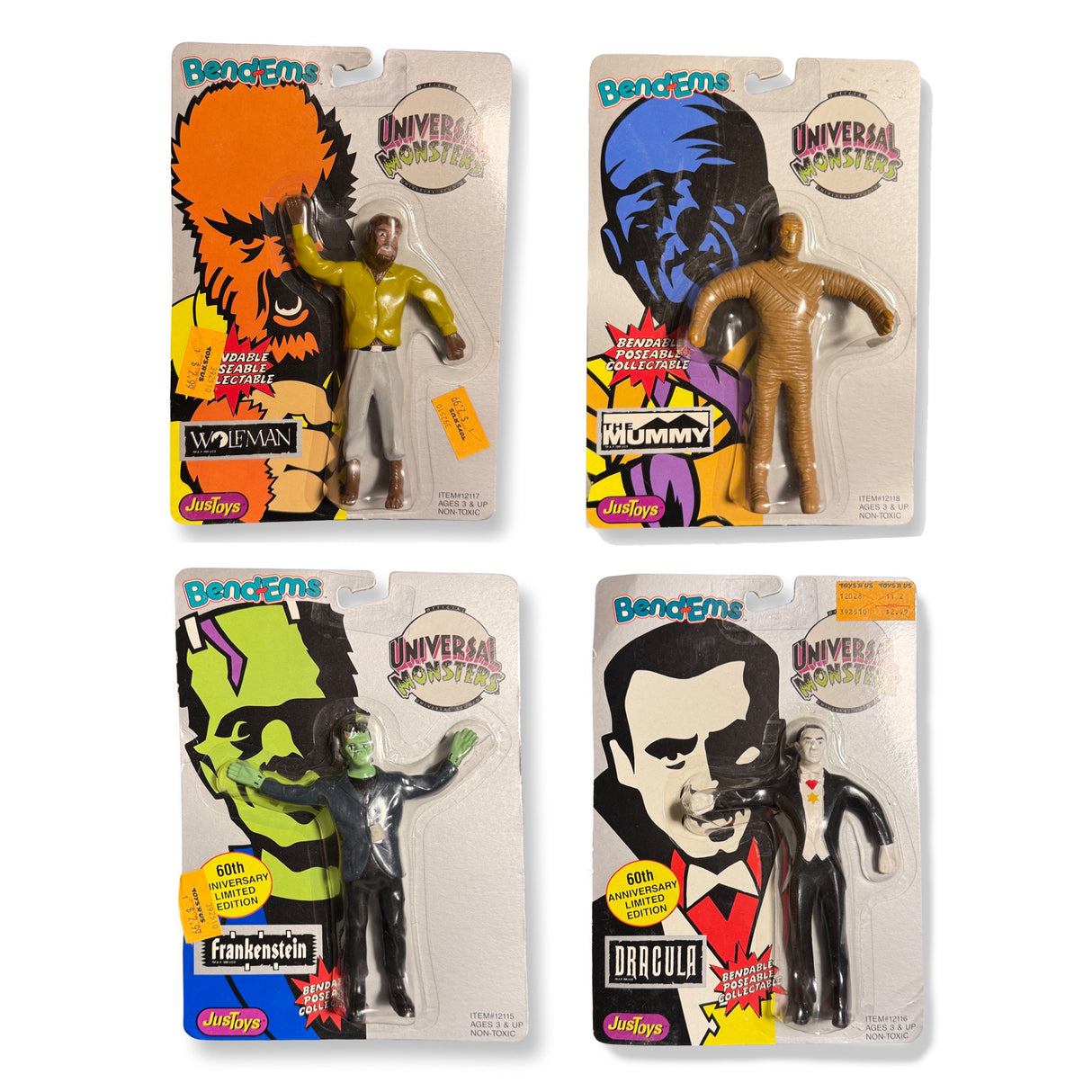 JusToys The Universal Monsters Bend Em Series Set of 4 Action Figures 1990